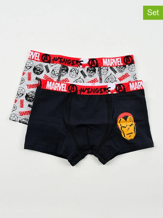 Zdjęcie produktu Avengers Bokserki (2 pary) "Avengers Classic" w kolorze czarno-jasnoszaro-czerwonym rozmiar: 116-128