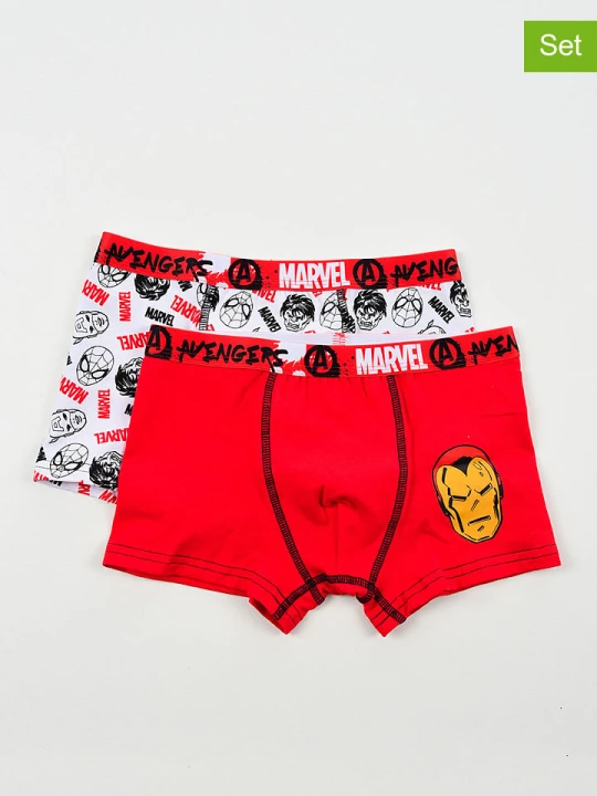 Zdjęcie produktu Avengers Bokserki (2 pary) "Avengers Classic" w kolorze czerwono-jasnoszaro-czarnym rozmiar: 104 / 110