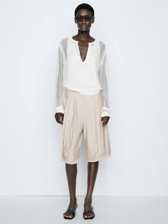 Zdjęcie produktu Ażurowy Sweter Na Guziki − Studio - Biały - Massimo Dutti - Female
