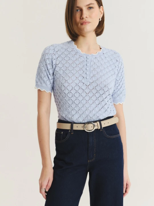 Zdjęcie produktu Ażurowy sweterkowy top w kolorze baby blue Greenpoint