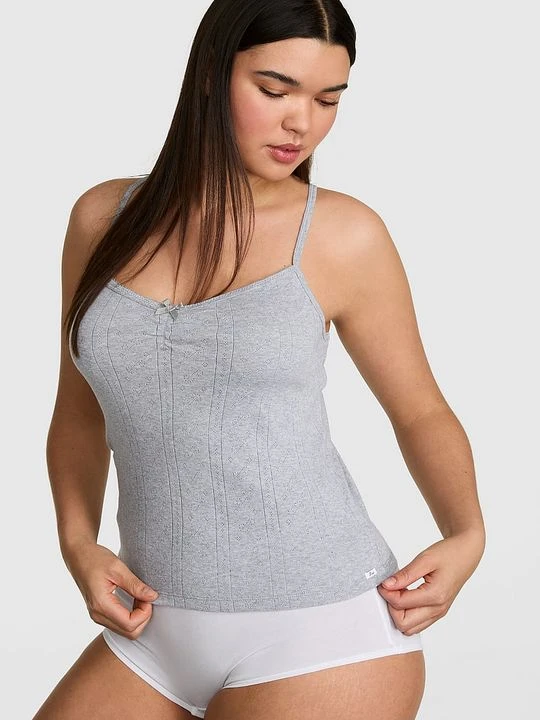 Zdjęcie produktu PINK Ażurowy top na ramiączkach z dekoltem w kształcie serca Victoria's Secret Szary