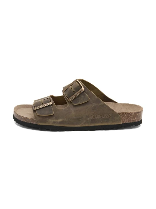 Zdjęcie produktu BABUNKERS Family Skórzane klapki w kolorze khaki rozmiar: 45