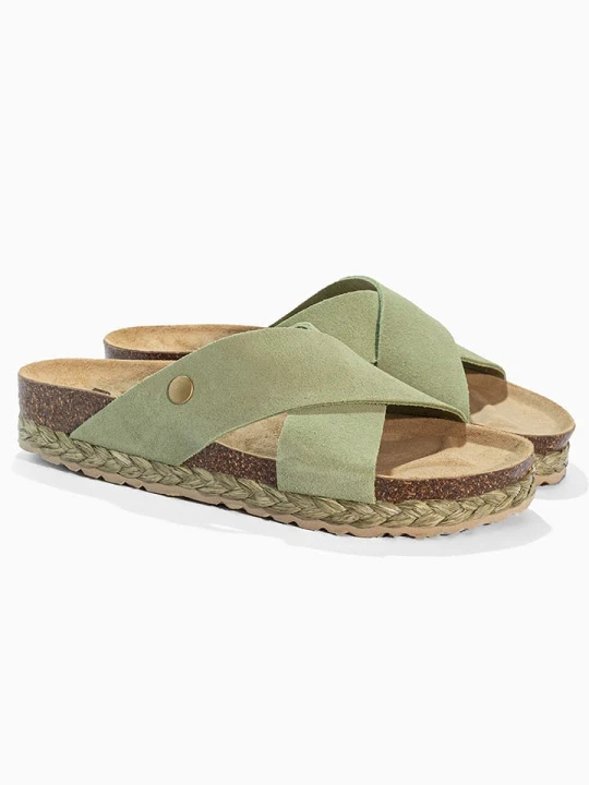 Zdjęcie produktu BACKSUN Skórzane klapki "Lauren" w kolorze khaki rozmiar: 39