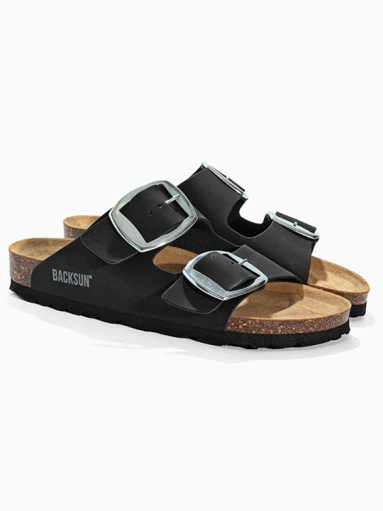 Zdjęcie produktu BACKSUN Skórzane klapki "Londrina" w kolorze czarnym rozmiar: 40