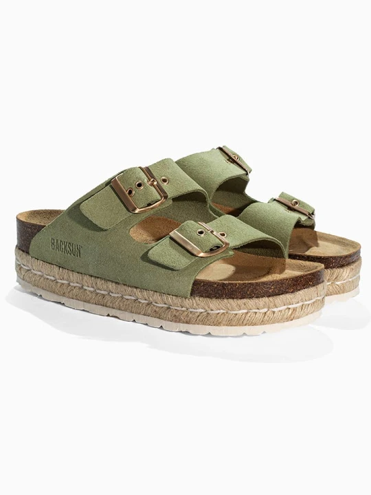 Zdjęcie produktu BACKSUN Skórzane klapki "Vada" w kolorze khaki rozmiar: 38