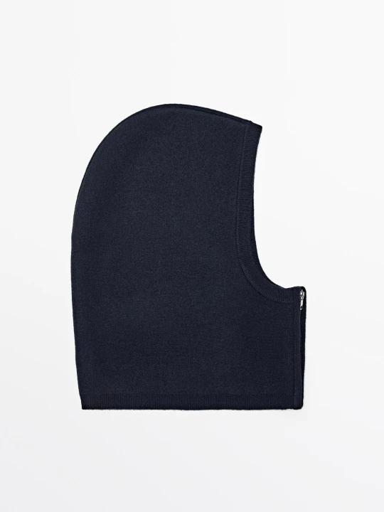 Zdjęcie produktu Balaklawa Z Zamkiem, Mieszanka Wełny - Granatowy - Massimo Dutti - Female