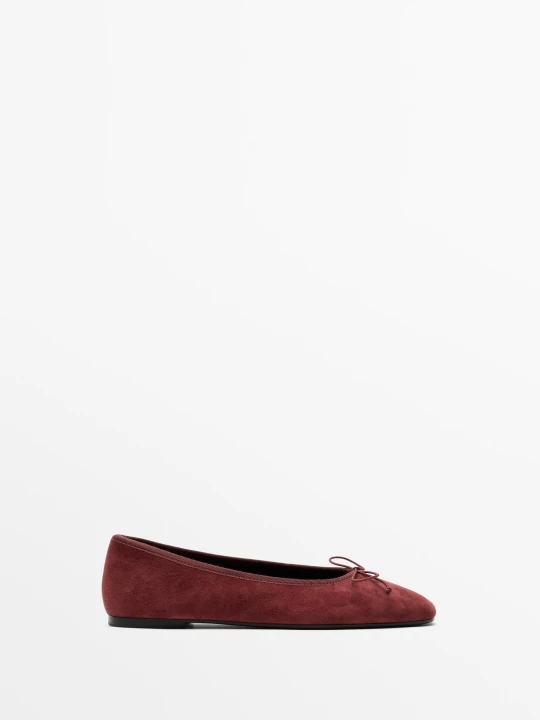 Zdjęcie produktu Balerinka, Skóra, Kokarda - Czerwony - Massimo Dutti - Female