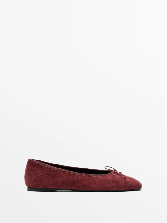 Zdjęcie produktu Balerinka, Skóra, Kokarda - Czerwony - Massimo Dutti - Female