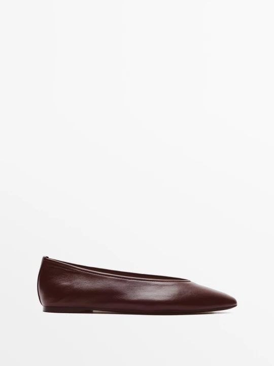 Zdjęcie produktu Balerinki, Skóra Soft - Bordowy - Massimo Dutti - Female