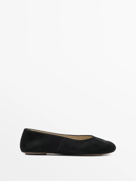 Zdjęcie produktu Balerinki Z Miękkiej Skóry Zamszowej - Czarny - Massimo Dutti - Female
