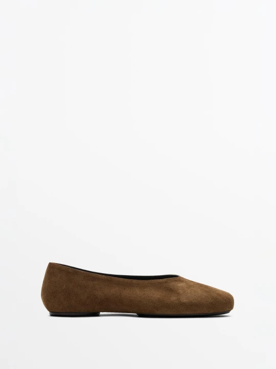 Zdjęcie produktu Balerinki Ze Skóry Zamszowej - Wielbłądzi - Massimo Dutti - Female