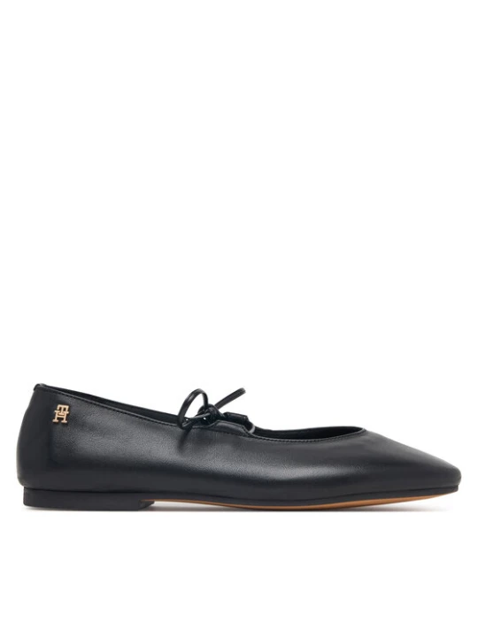 Zdjęcie produktu Baleriny Tommy Hilfiger Lace-Up Leather Ballerina FW0FW09542 Czarny