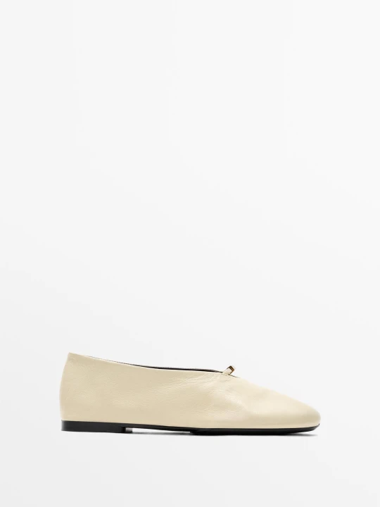 Zdjęcie produktu Baleriny Ze Skóry Soft - Ecru - Massimo Dutti - Female