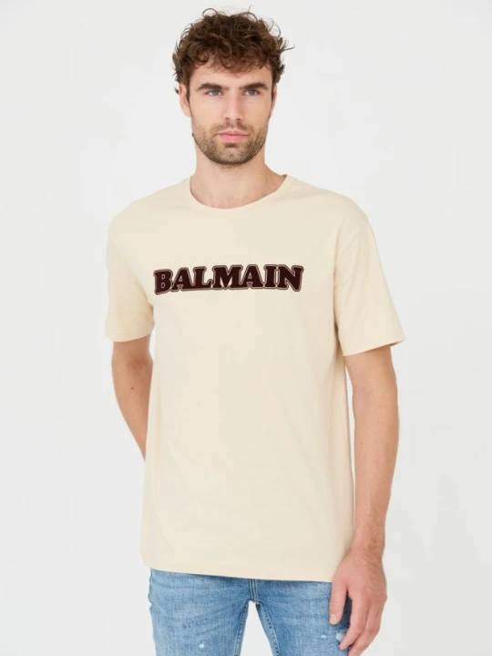 Zdjęcie produktu BALMAIN Beżowy męski t-shirt Retro Balmain Flock, Rozmiar XXL