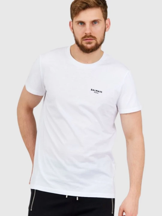 Zdjęcie produktu BALMAIN Biały t-shirt męski z małym aksamitnym logo, Rozmiar XXL