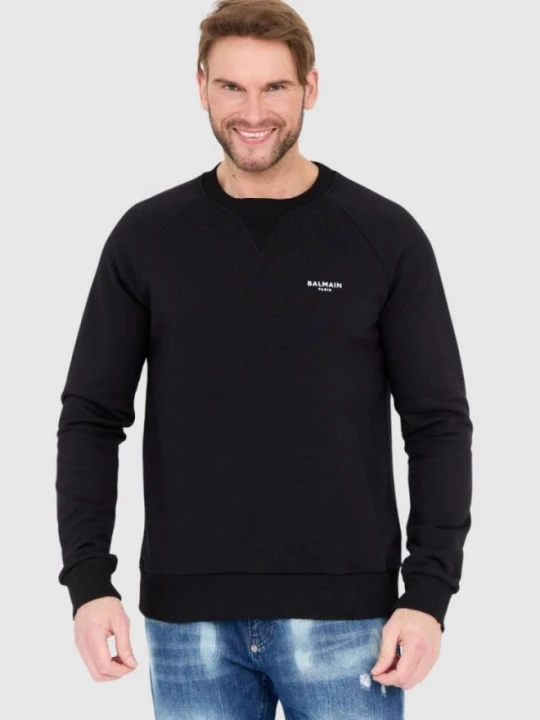 Zdjęcie produktu BALMAIN Czarna bluza męska z małym aksamitnym logo, Rozmiar L