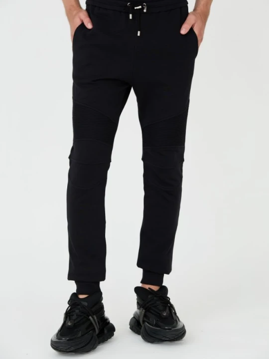 Zdjęcie produktu BALMAIN Czarne męskie spodnie dresowe Ribbed Flock Sweatpants, Rozmiar L