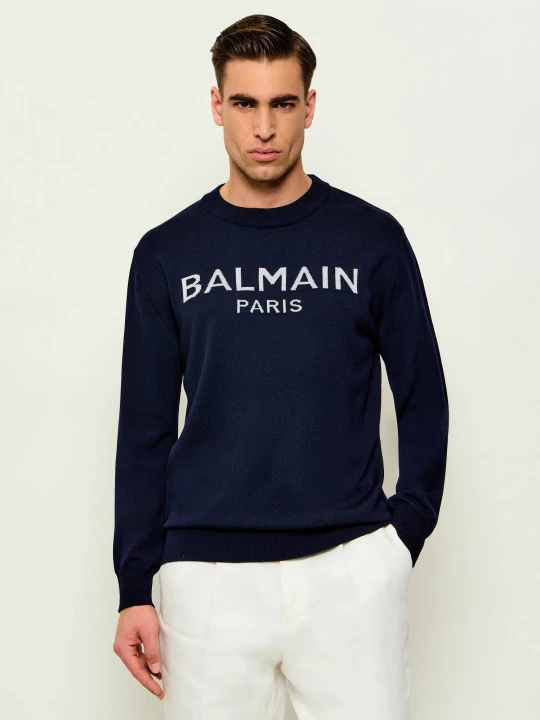 Zdjęcie produktu Balmain Wełniany sweter | Regular Fit granatowy