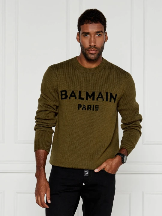 Zdjęcie produktu Balmain Wełniany sweter | Regular Fit oliwkowy