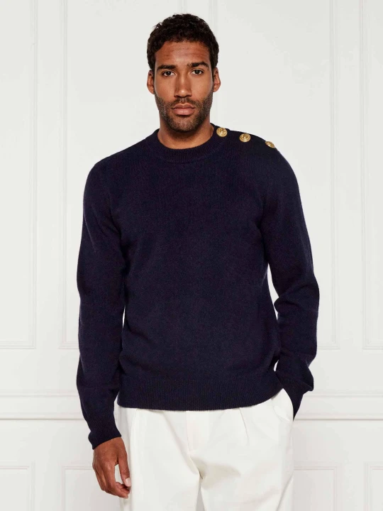 Zdjęcie produktu Balmain Wełniany sweter | Regular Fit | z dodatkiem kaszmiru granatowy
