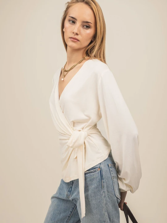 Zdjęcie produktu Bambusowy top kopertowy z długim rękawem Allure Fold LAÏF