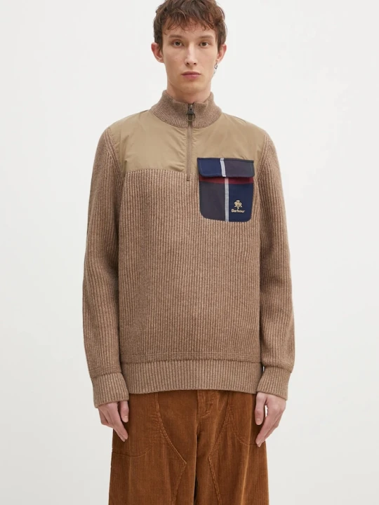 Zdjęcie produktu Baracuta sweter wełniany Barbour x Baracut Miller Half Zip Knit beżowy