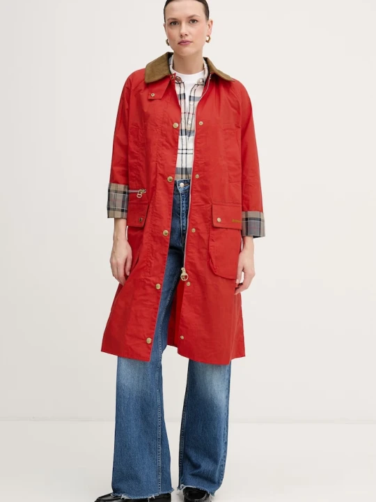 Zdjęcie produktu Barbour długa kurtka damska bawełniana Hollington czerwony