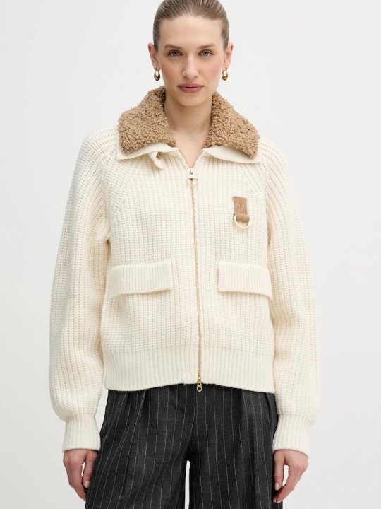 Zdjęcie produktu Barbour kardigan z dodatkiem wełny Marla beżowy