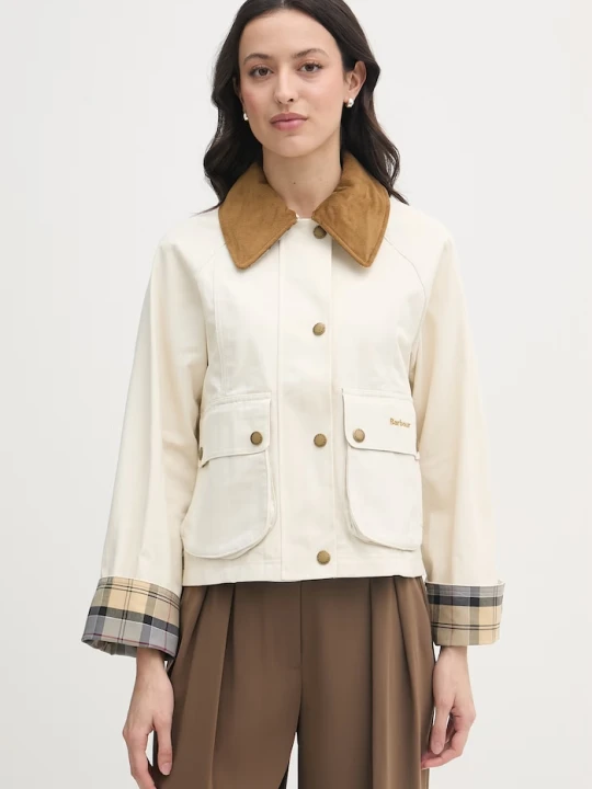 Zdjęcie produktu Barbour krótka kurtka damska bawełniana beżowy