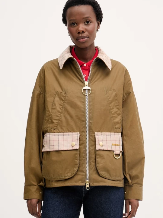 Zdjęcie produktu Barbour krótka kurtka damska bawełniana Launton beżowy