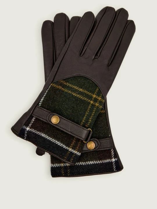 Zdjęcie produktu Barbour Skórzane rękawiczki Dee Tartan | z dodatkiem wełny brązowy