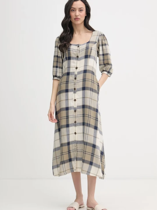 Zdjęcie produktu Barbour sukienka z dodatkiem lnu Ballina beżowy