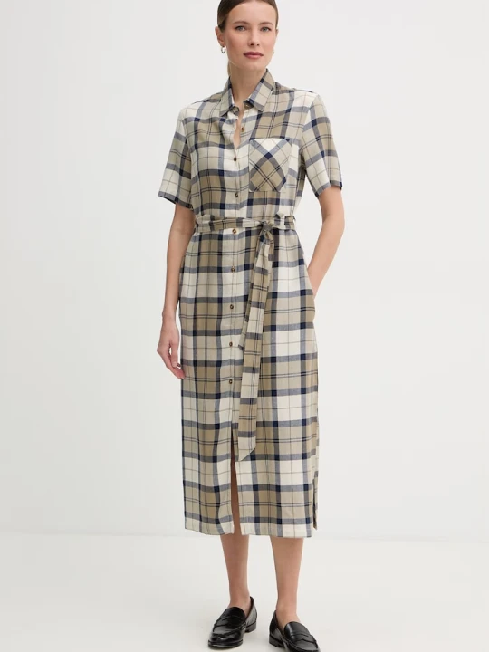Zdjęcie produktu Barbour sukienka z lnem Fern zielony