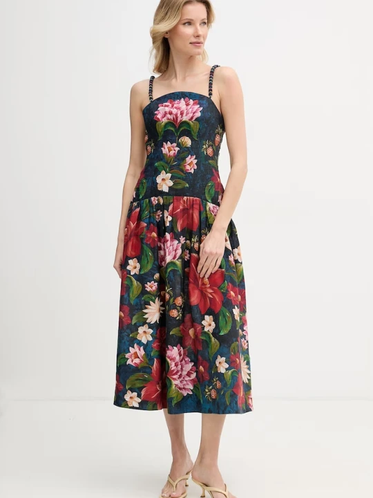 Zdjęcie produktu Barbour sukienka z lnem x Farm Rio granatowy
