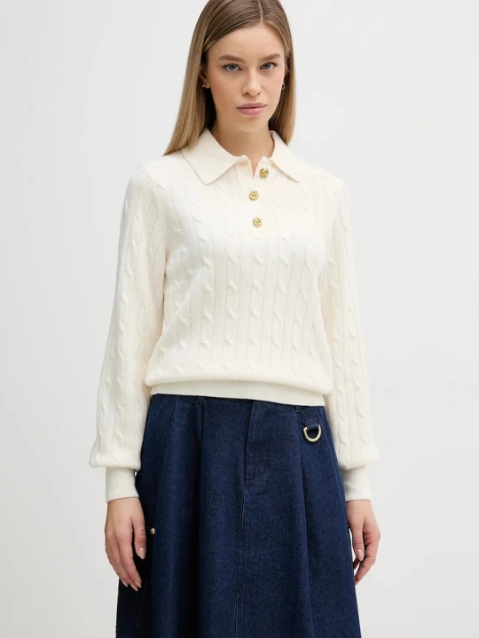 Zdjęcie produktu Barbour sweter z dodatkiem wełny Evie beżowy