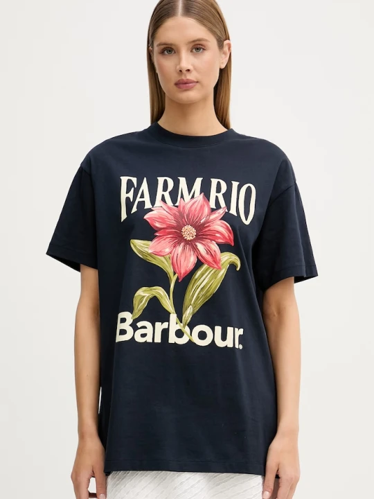 Zdjęcie produktu Barbour T-shirt damski bawełniany x Farm Rio granatowy