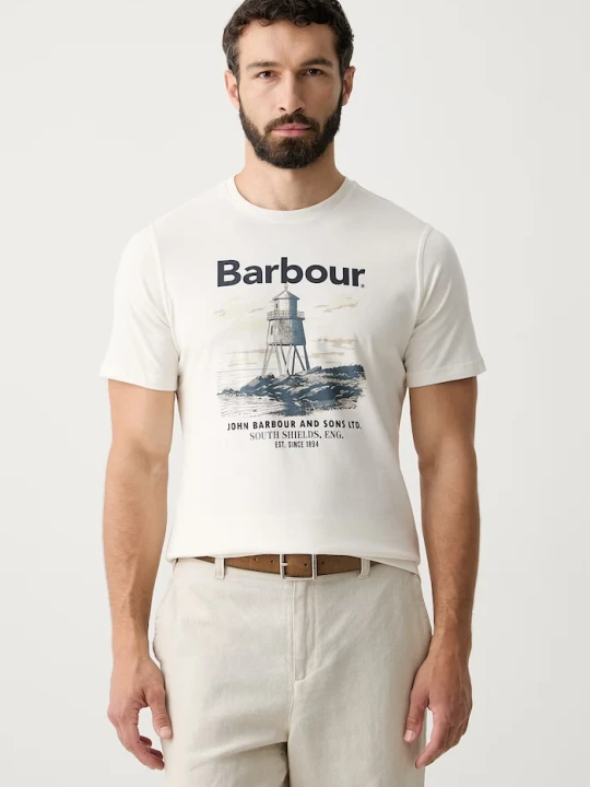 Zdjęcie produktu Barbour T-shirt męski bawełniany Harbourside beżowy