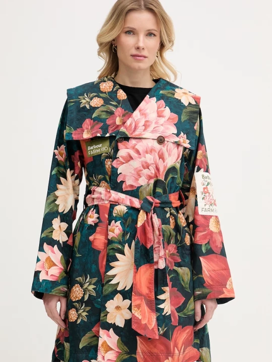 Zdjęcie produktu Barbour trencz damski bawełniany x Farm Rio granatowy