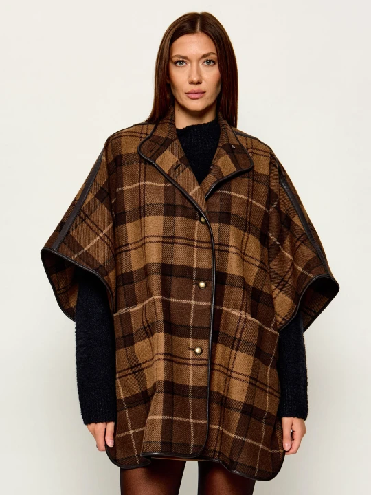 Zdjęcie produktu Barbour Wełniane ponczo Judith | Relaxed fit | z dodatkiem skóry brązowy