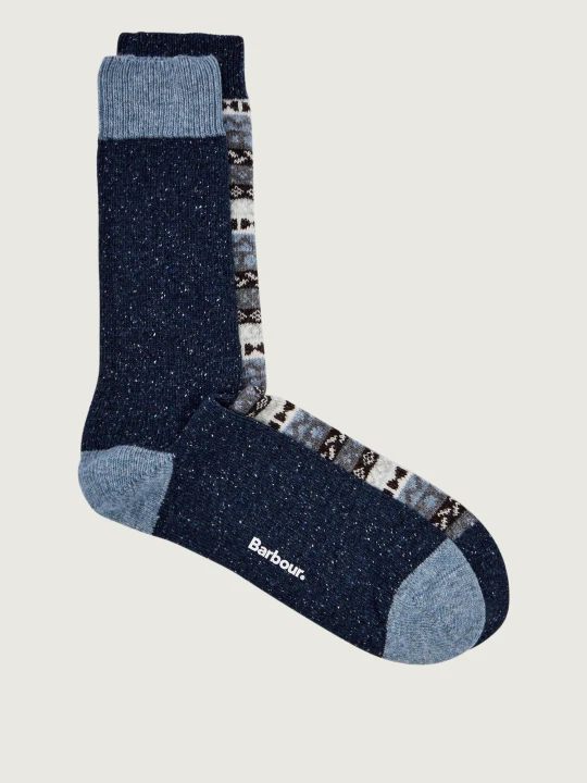 Zdjęcie produktu Barbour Wełniane skarpety 2-pack Fair Isle | z dodatkiem jedwabiu granatowy