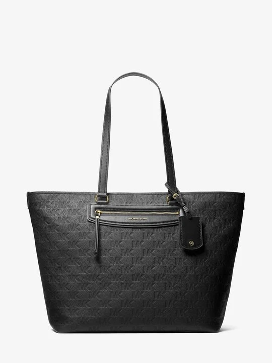 Zdjęcie produktu Bardzo duża skórzana podróżna torba tote Jet Set z wytłoczonym logo Michael Kors CZARNY (Czarny)
