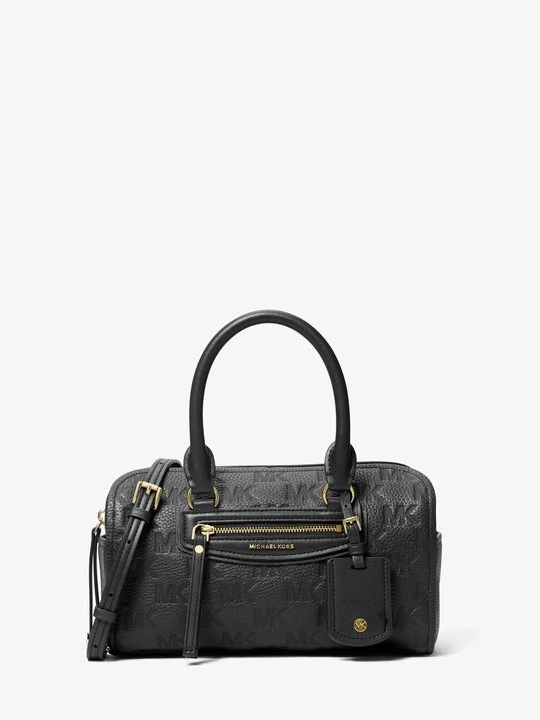 Zdjęcie produktu Bardzo mała skórzana podróżna torba Jet Set typu worek do przewieszenia przez ramię z wytłoczonym logo Michael Kors CZARNY (Czarny)