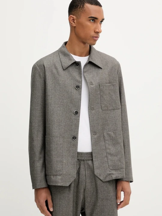 Zdjęcie produktu BARENA VENEZIA marynarka wełniana Overshirt Visal szary