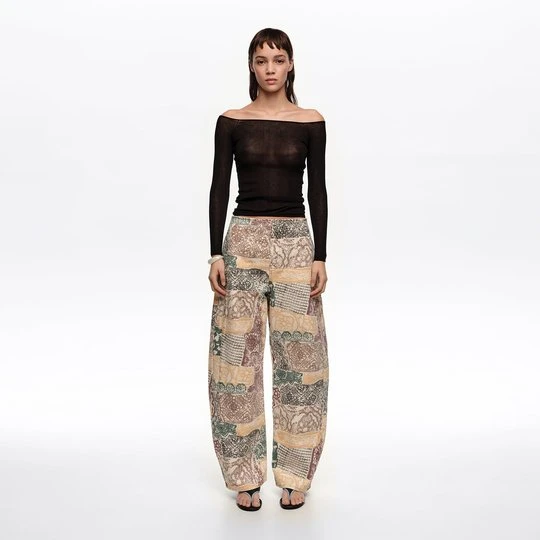 Zdjęcie produktu BARREL - Spodnie denim klamra Lace kość słoniowa BIMBA Y LOLA LACE PRINT IVORY