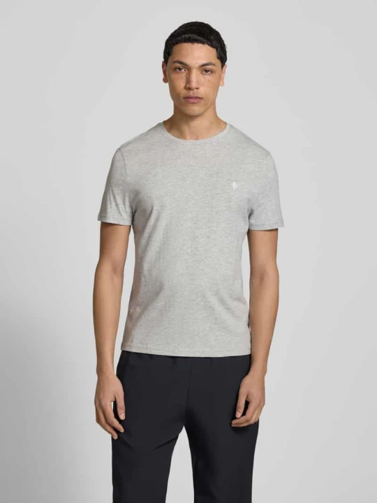 Zdjęcie produktu Basic t-shirt o kroju slim fit z flokowym logo na piersi REVIEW Jasnoszary melanż