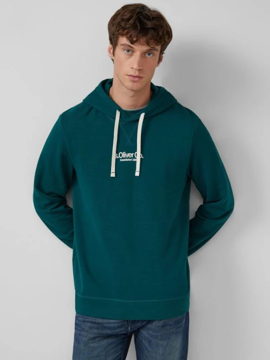 Zdjęcie produktu Bawełniana bluza z kapturem z nadrukiem logo s.Oliver zielony