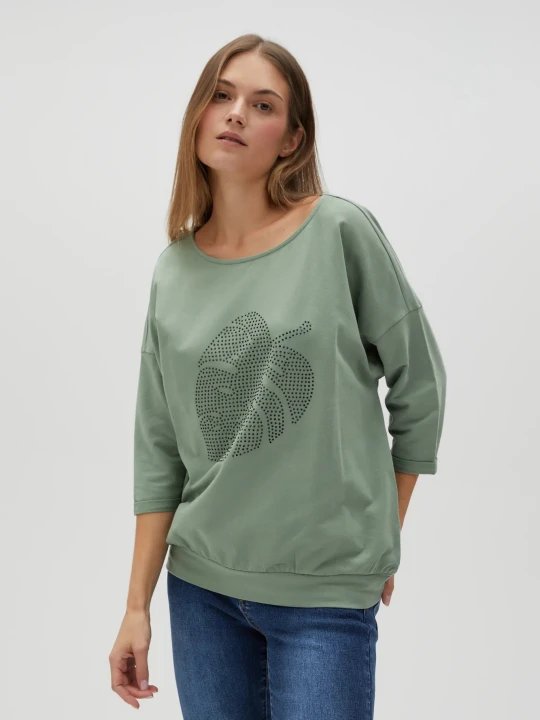 Zdjęcie produktu Bawełniana bluza z rękawami 3 / 4 oliwkowa Moodo