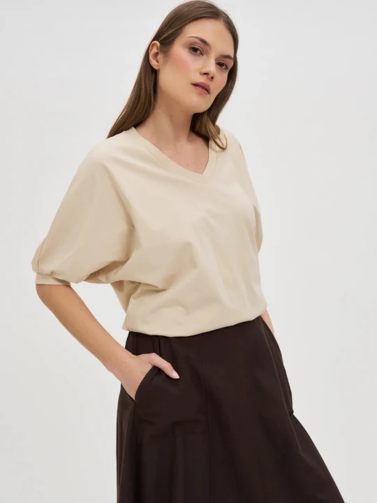 Zdjęcie produktu Bawełniana bluzka oversize beżowa Moodo