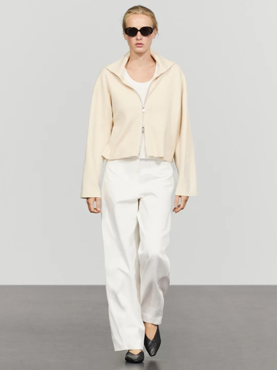 Zdjęcie produktu Bawełniana Dzianinowa Kurtka Na Suwak - Waniliowy - Massimo Dutti - Female