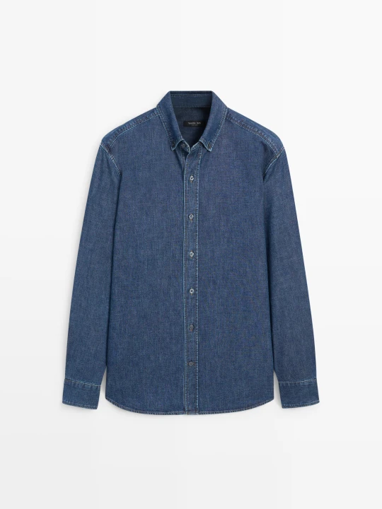 Zdjęcie produktu Bawełniana Koszula Jeansowa Regular Fit - Średni Niebieski - Massimo Dutti - Male